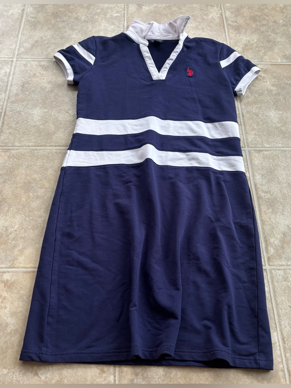 U.S. Polo Assn. Navy & White Striped Polo Midi Dress